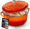Zulay Kitchen 7.7 Quart Enameled Cast Iron Dutch Oven Pot with Lid – Premium Durability & Oven Safe up to 500°F – Heavy Duty Cookware Perfect for Bread Baking, Stews, Braising & Roasting – Orange