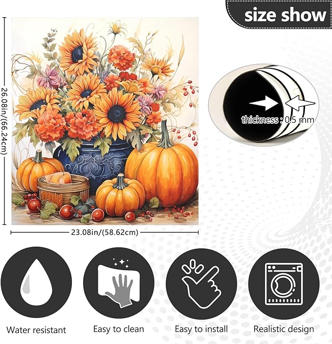 Sunflowers Pumpkins Thanksgiving Autumn Dishwasher Magnet Cover Sticker Magnetic Refrigerator Panel Front Door Fridge Microwave Decal Decorative