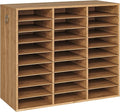 HOOBRO Literature Organizer, 27 Compartments Wooden Mail Organizer, Countertop Literature Sorter with Adjustable Shelves for Home, Office, School, Student Mailbox for Classroom, Walnut WL27WF01