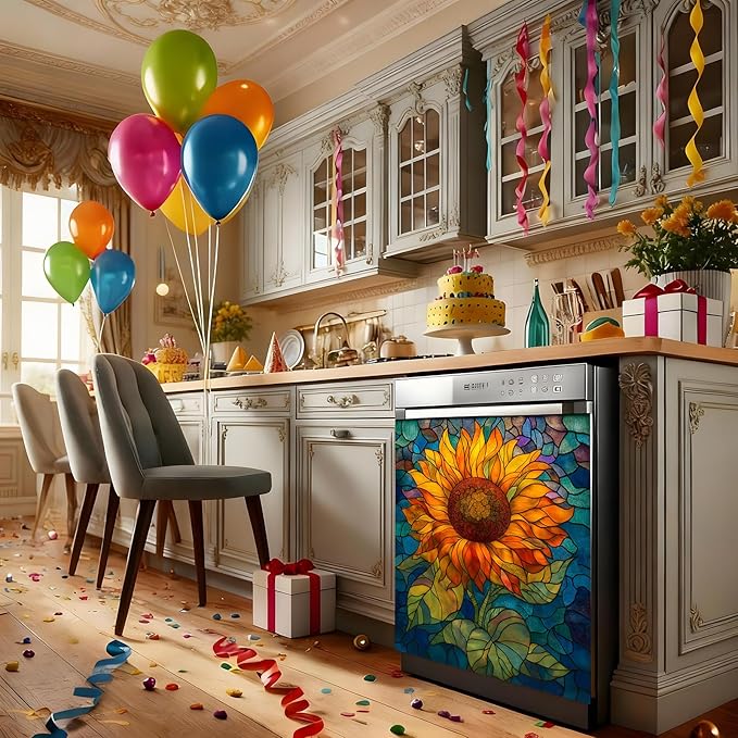 Dishwasher Magnet Cover, Creative Pattern Sticker, Dishwasher Magnetic Decoration, Refrigerator Protection Decoration, Sunflower, Kitchen Art Decoration 23x25.5 inches