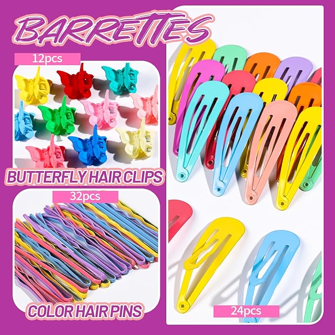 Teenitor Elastic Hair Ties, Hair Accessories for Girls, Colorful Baby Elastic Hair Bands Set Rubber Bands for Hair with Hair Clips
