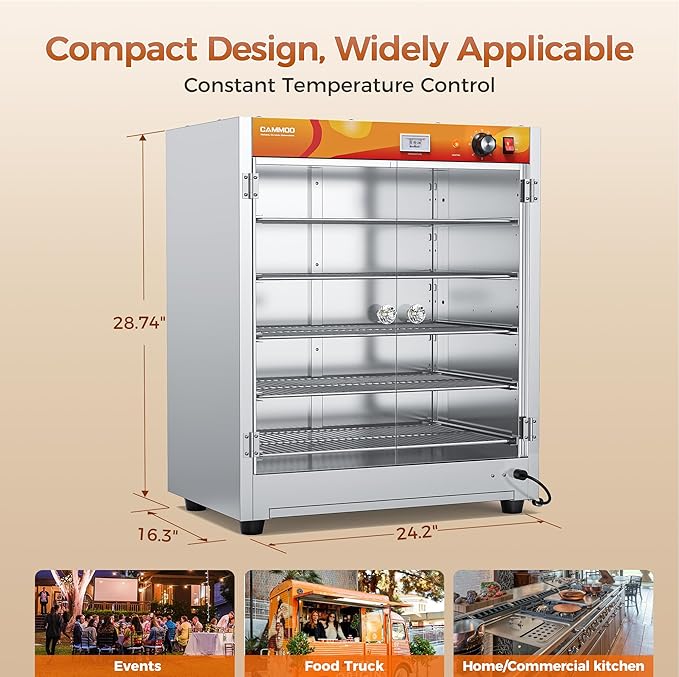 133Qt 5-Tier 900W Commercial Food Warmer w/ 304 Blued Stainless Steel Heating Element, Double-Tempered Glass Door, Adjustable Shelf, Electric Catering Hot Box Countertop Heated Holding Cabinet