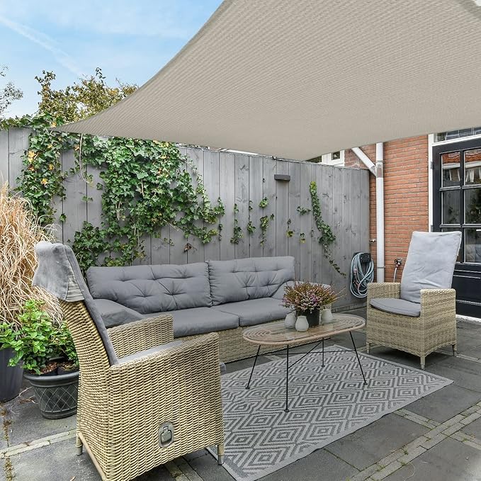 AsterOutdoor Sun Shade Sail Rectangle 8' x 12' UV Block Canopy for Patio Backyard Lawn Garden Outdoor Activities, Cream