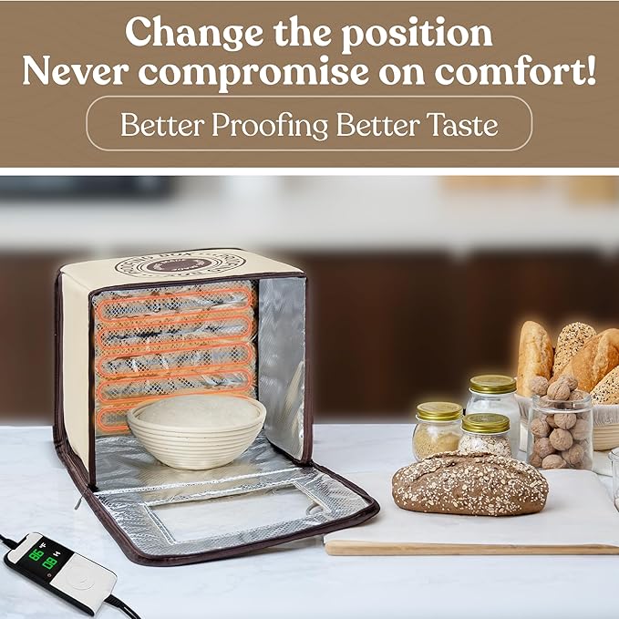 Bread Proofing Box – Bread Proofer, Dough Fermentation Box with Carry Bag, Sourdough Starter Warmer, Foldable & Zippered, Temp & Timer Controller, Ideal for Pizza, Yogurt, Kombucha – For Home Bakers