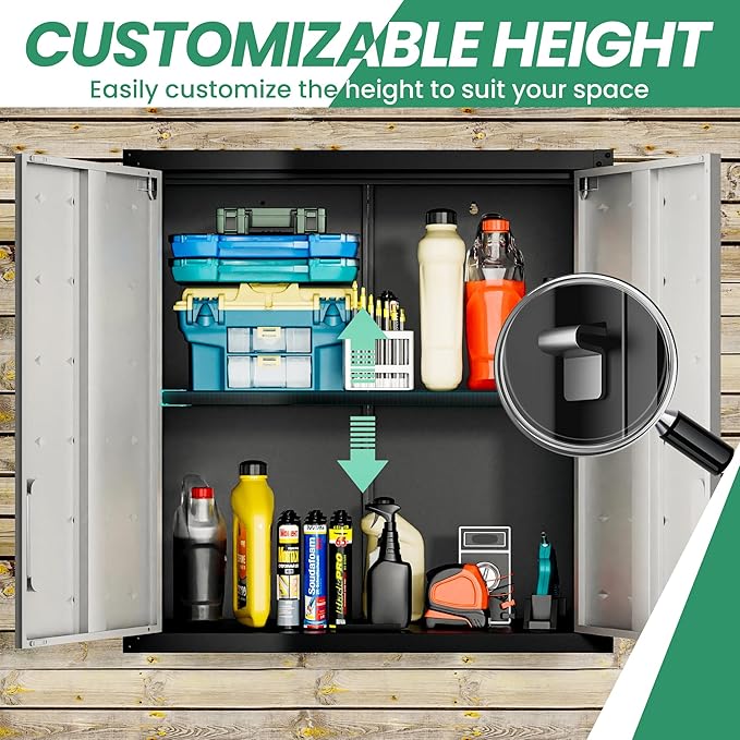 Garage Wall Cabinet,29.5" W Wall Mounted Garage Cabinets with Adjustable Shelf,Heavy Duty Lockable Metal Cabinet,Secure Hanging Tool Cabinet for Basement,Laundry Room,Workshop,Black/Grey