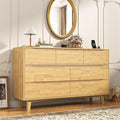 55”Solid Wood Drawers Dresser with Power Outlets, 7 Drawer Dresser for Bedroom, Mid Century Modern Vintage Large Chest of Dresser for Hallway, Entryway,Cutout Handle, Storage Essentials, Natural