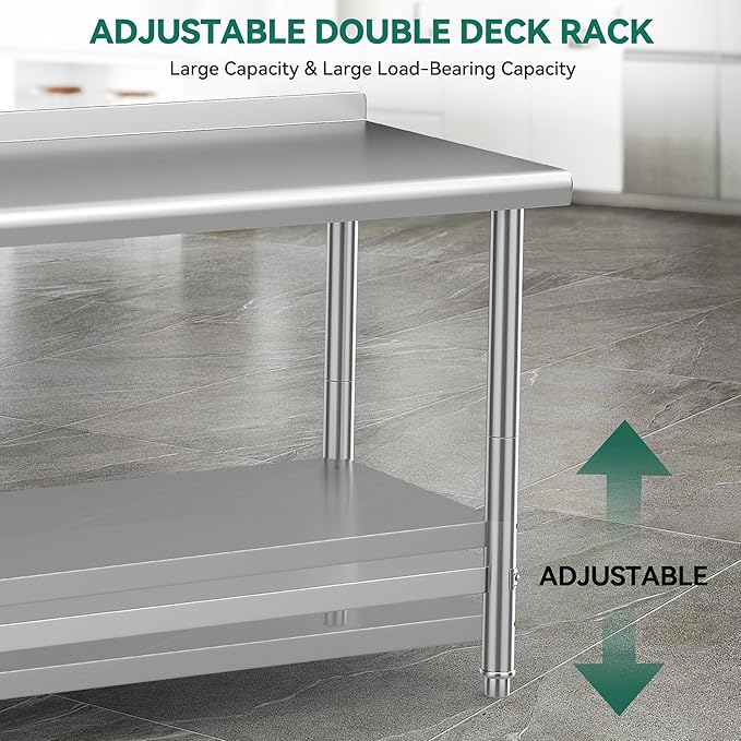 YITAHOME 60" x 24" Stainless Steel Table for Prep & Work with Backsplash, NSF Commercial Heavy Duty Table with Undershelf for Home Kitchen Restaurant Garage Warehouse