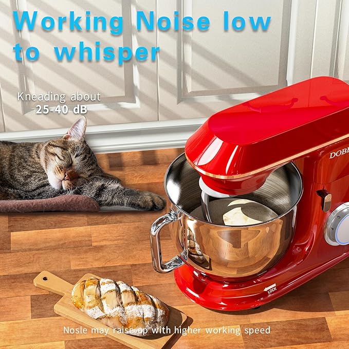 Electric Stand mixer, 9.5QT 660W 6 Speeds Tilt-Head Dough Mixers, Bread Mixer with Dough Hook, Whisk, Beater, Splash Guard for Baking Bread, Cake, Cookie, Pizza, Muffin, Salad and More (Red)