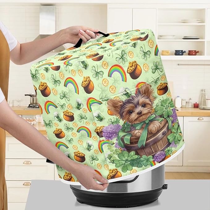 Green Hat Rainbow Gold Coin Print Kitchen Appliance Cover,St. Patrick's Day Theme Pressure Cooker Cover 8 Quart Dust Cover for Air fryer/Rice Cooker/Oven/Toaster/Stand Mixer/Steamer