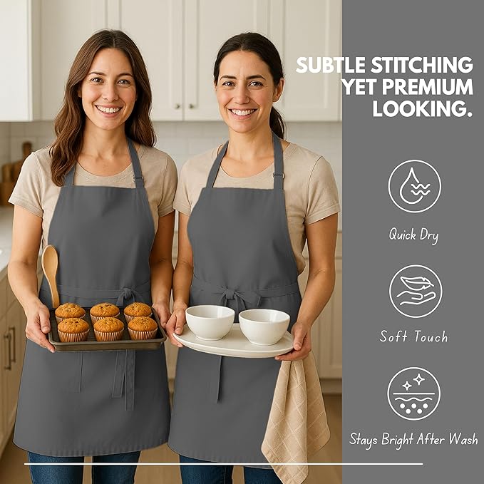 Native Fab Kitchen Apron 2 Pack - 100% Cotton Adjustable, Durable Apron with Pockets, Perfect for Cooking, Baking, Grilling
