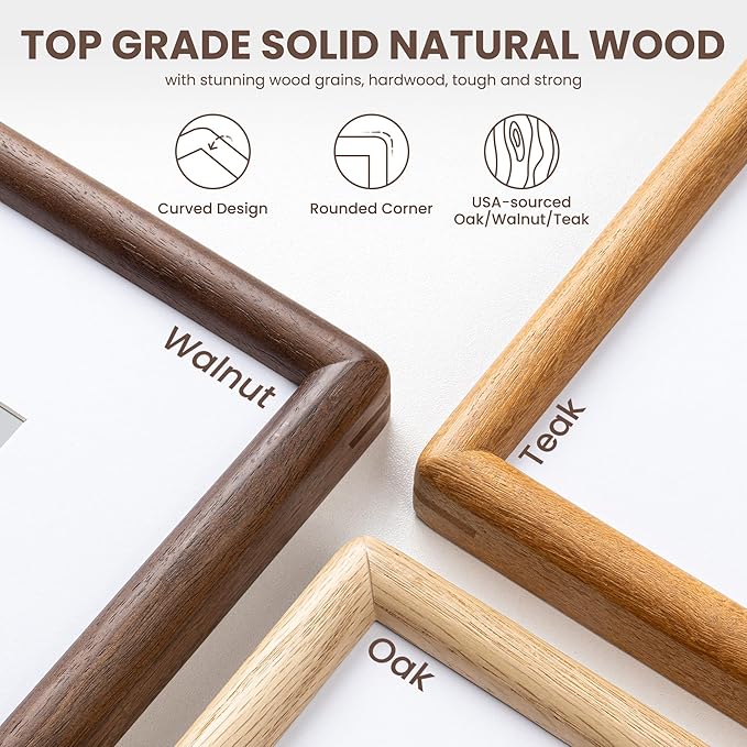 Axeman 11 x 14 Walnut Frame - Rounded Corner 11x14 Picture Frame Matted to 8x10 - Natural Walnut Wood 14x11 Photo Frame with Tempered Glass for Wall Mount Display