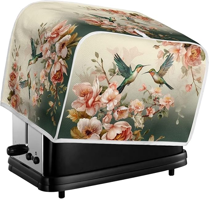UNICEU Vintage Floral Hummingbird 4 Slice Toaster Cover Kitchen Small Appliance Cover, Quilted Toaster Bread Maker Cover Home Decoration Gifts