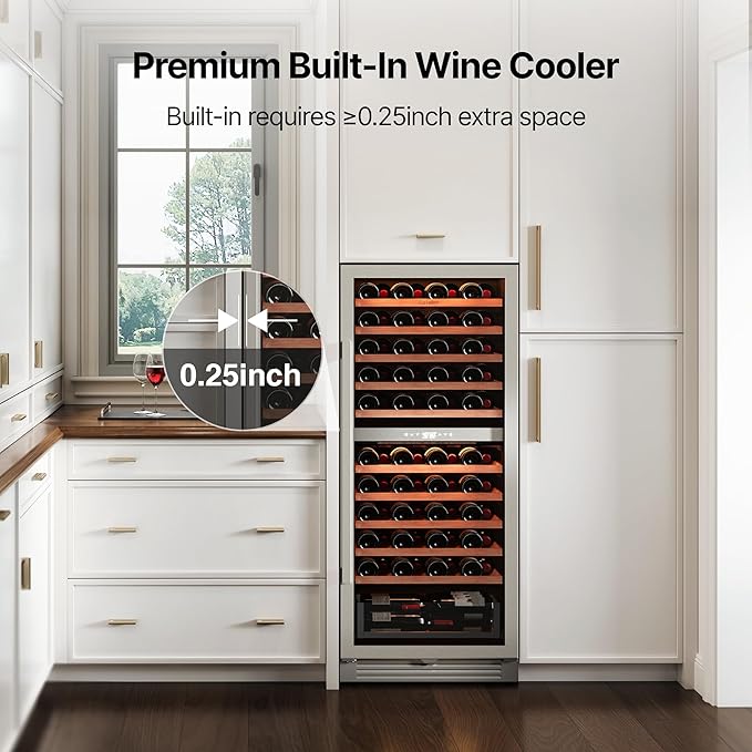 Ca'Lefort 24 Inch Wine Fridge - 90 Bottle Dual Zone Wine Cooler with Glass Door, 40-65°F Quiet Wine Refrigerator with Bottom Drawer 3 LED Light Built-in for Home/Bar/Kitchen Right-Hinged Door