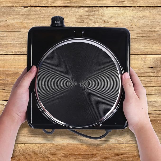 Portable Hot Plate, 1500W Cast Iron Single Countertop Burner, Electric Stove with 5 Levels Adjustable Temperature, Cooktop for Home RV Camping, Easy to Clean, Black