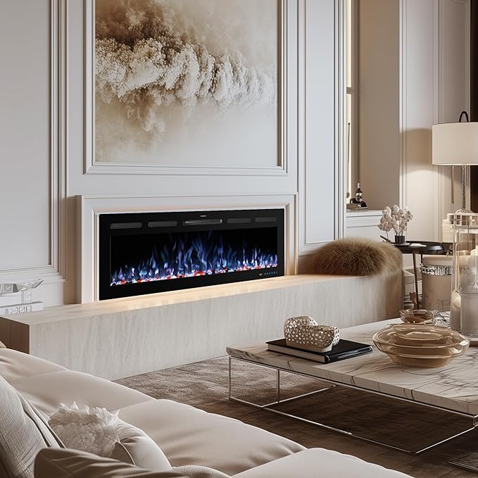 50" WiFi Electric Fireplace Inserts, Recessed and Wall Mounted Fireplace Heater W/Adjustable Flame Color & Brightness, Thermostat, 9H Timer, App and Remote Control, 750/1500W