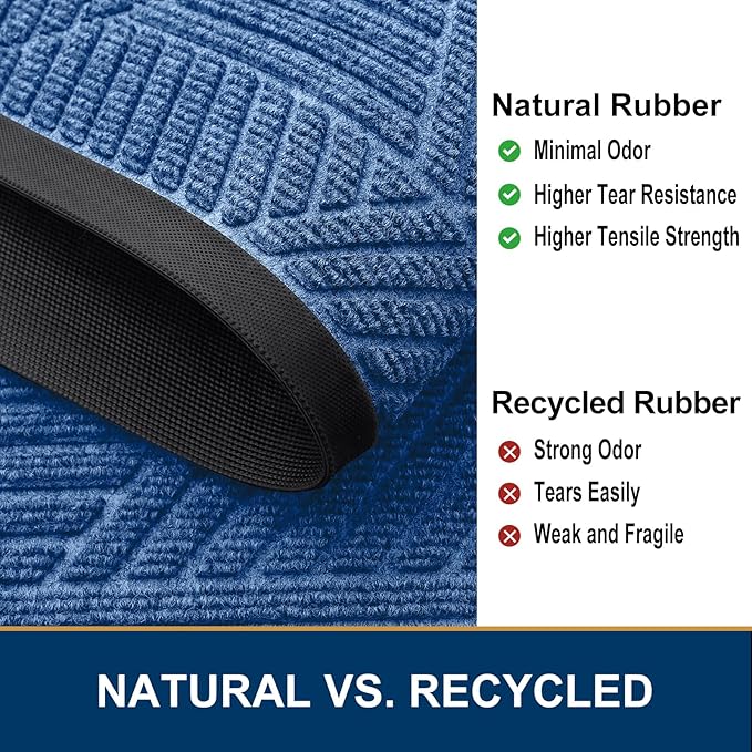 Smiry Half Circle Front Door Mat Outside Entrance, Heavy Duty Sturdy Natural Rubber Doormat, Trap Dirt and Moisture, Low Profile Mats for Indoor Outdoor Entry, Irregular Triangle (47x32, Blue)