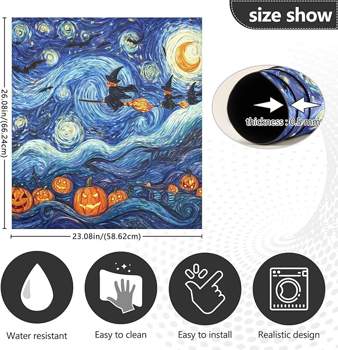 Halloween Witch Starry Blue Dishwasher Magnet Cover Front Door Magnetic Dishwasher Cover Decorative Refrigerator Magnet Covers Fridge Panel Decal for Home Decor, 23" x 26"