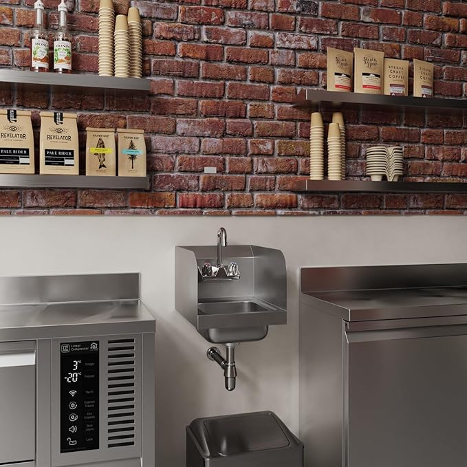Commercial Stainless Steel Wall Mounted Hand Sink 12" x 16" with Side Splash and Gooseneck Faucet | NSF