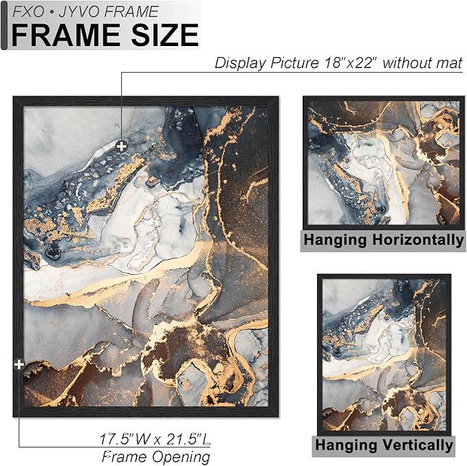 Engineered Wood 18x22 Picture Frame Set of 3, Black Frame for 18 x 22 Inch Picture Poster Photo, Light Weight 18 by 22 Frame with Wood-grain for Wall - 3 Pack/Black/18 x22