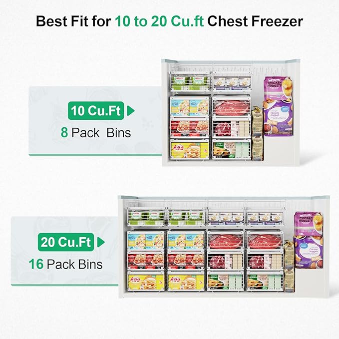 iSPECLE Deep Freezer Organizer Bins for 10 to 20 Cu.Ft, 4 Pack Stackable & Hanging Baskets, Expandable Metal Wire Storage System, Fits 17.5"-22.6" Width, Chest Freezer Only, White