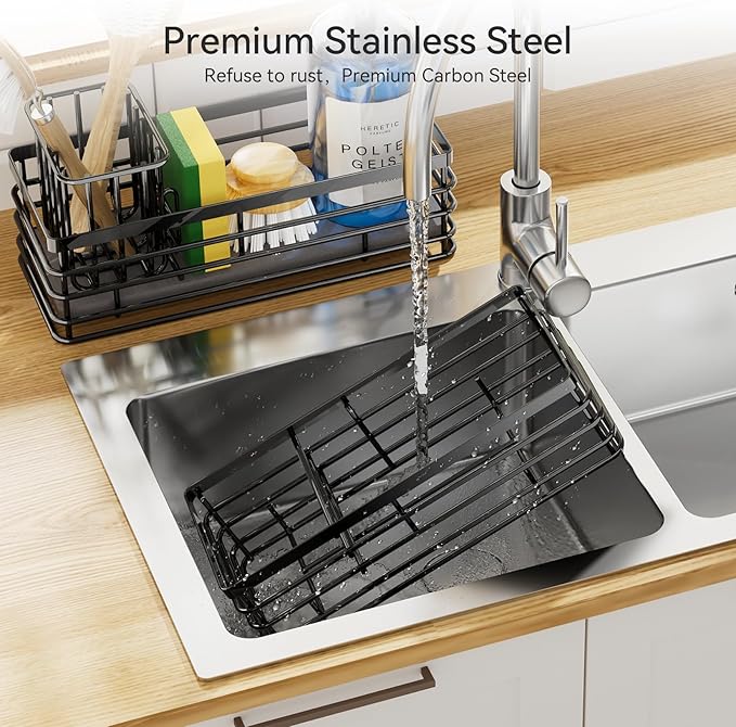Yofidra Kitchen Sink Caddy Sponge Holder - 304 Stainless Steel Sink Organizer with Diatomite Quick-Dry Base, 3 Compartments Caddy Organizer, Detachable Brush Rack, 9.2" x 3.9" x 4.4"