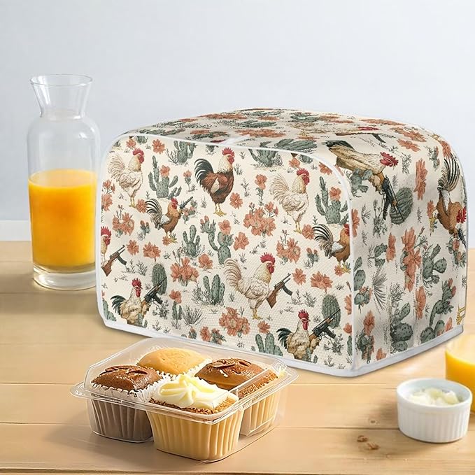 UNICEU Rooster Cactus Print Toaster Covers 2 Slice Anti-Scratch Cover Protection Dustproof Bakeware Protector with Top Hook