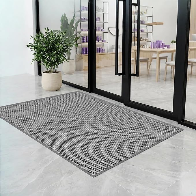WochiTV Non Slip Drainage Mats, Front Door Mat, PVC Pool Floor Mat 0.2'' Thick Rubber Outdoor Indoor, Parking Space Mat for Bathroom Garage Basement Backyard Commercial Kitchen, 1.9x2.5Ft Grey