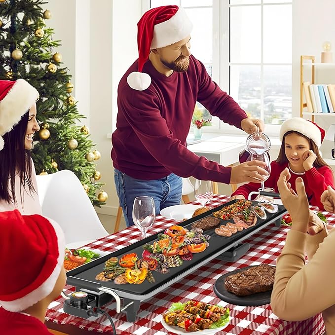COSTWAY 39.5” Electric Griddle, Extra Large Teppanyaki Grill with 2 Nonstick Surfaces, Adjustable Temperature, Insulated Handles & Drip Tray, Indoor Outdoor BBQ Grill for Party, Camping & RV (39.5'')