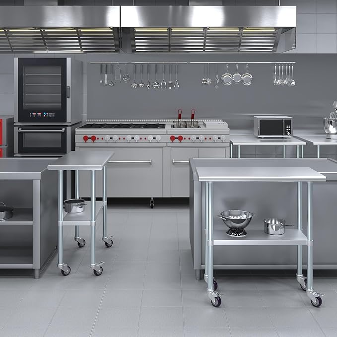 AmGood 36" Long x 18" Deep Stainless Steel Table with Casters