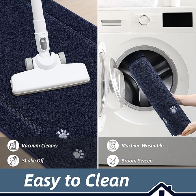 BEQHAUSE Dog Door Mat for Muddy Paws 20"x32" Dirt Trapper Absorbent Doormat Non Slip Entryway Rugs Washable Stain Resistant Welcome Floor Mat Soft Low-Profile for Front Back Door, Navy Blue