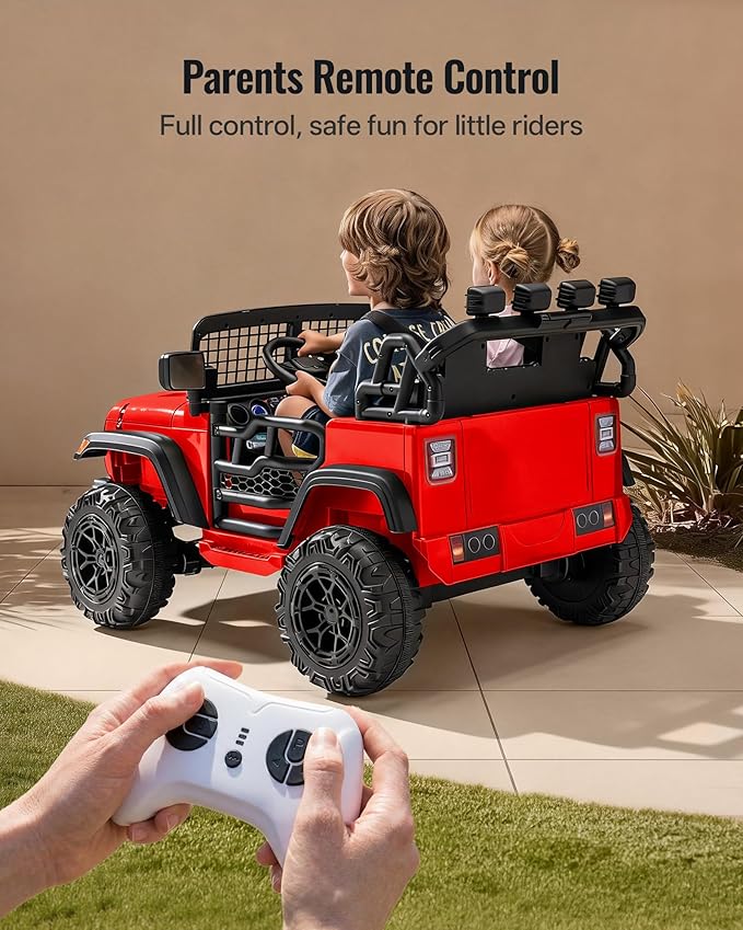 2 Seater Ride on Car Toy, 24V 4WD Electric Car for Kids 4-8 with Remote Control, 4x200W Motors, Capacity 110 lb - Red