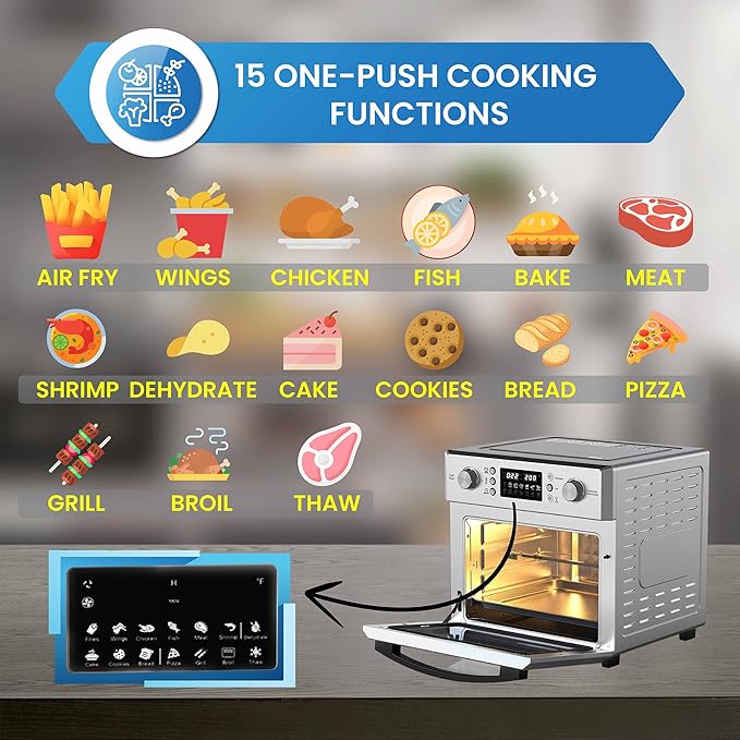 Equator Countertop 5-in-1 Air Fryer Oven + Convection + Pizza + Grill + Dehydrator Stainless Steel | 0.93 cu.ft | 110V | 360° Air Circulation System