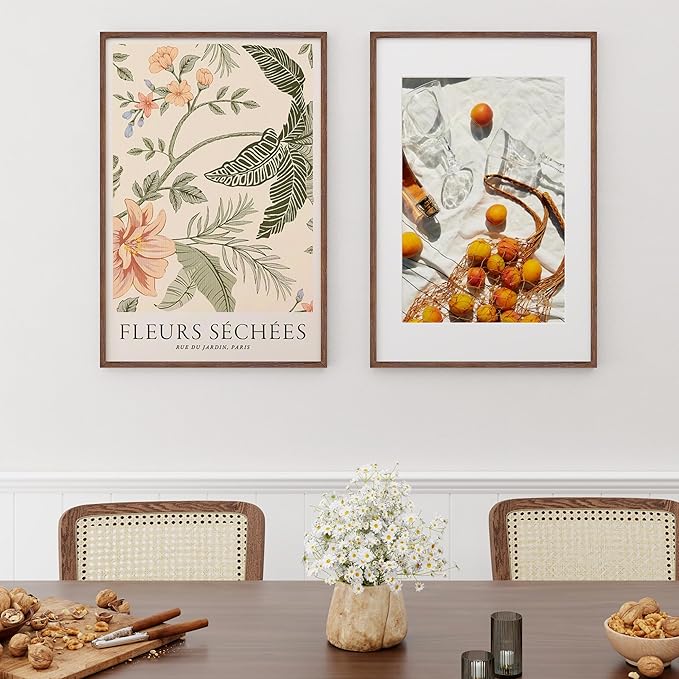 Fun Memories 20x30 Picture Frame 2 Packs, Solid Oak Wood Frames 20 x 30 for Home Decor, Large 20"x30" Poster Frame with Tempered Glass, 20x30 Frames Matted to 16x24, Walnut Color