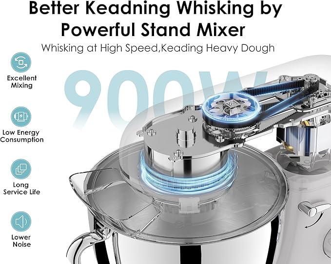 Kitchen in the box Stand Mixer - 8.5 Quart Mixing Bowl with Handle, 900 Watt Heavy Bread Dough Standing Mixers Tilt-head with Dough Hook, Whisk, Flat Beater and Splash Guard (Blue)