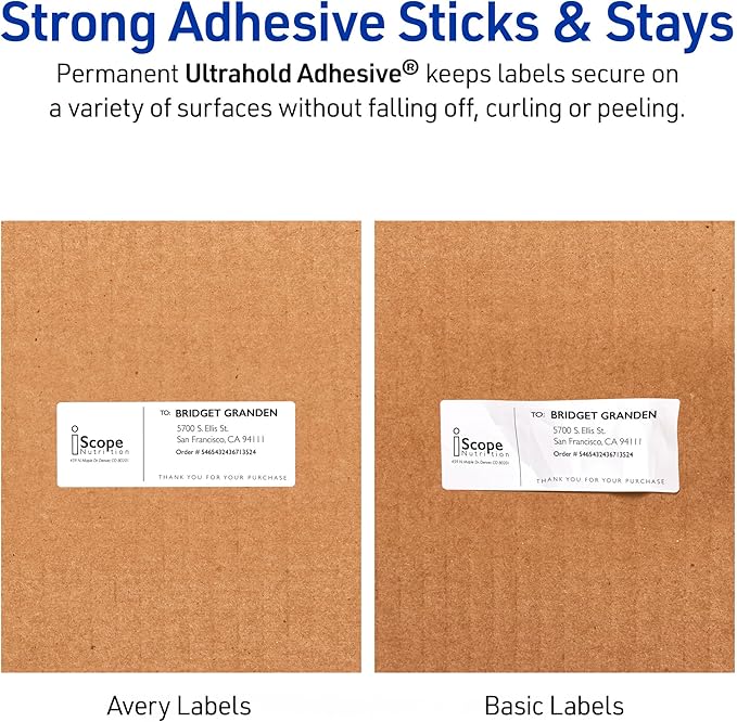 Avery Durable Waterproof Address Labels with Sure Feed Technology, 1" x 2-5/8", White, Laser & Pigment-Inkjet Compatible, 1,500 Blank Labels Total, Great for Mailing, Branding, and More (5520)