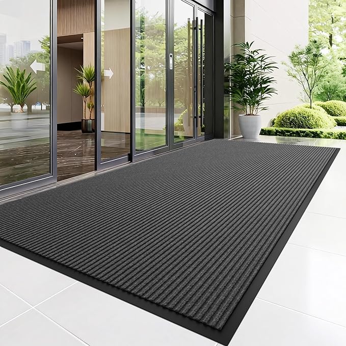 Front Door Mat, 4' x 6' Heavy Duty Indoor Outdoor Door Mat for Entryway, Commercial Door Mats Entrance, Low Profile Welcome Mats Non-Slip, Durable Rubber Backing Entry Mat for Patio, Home