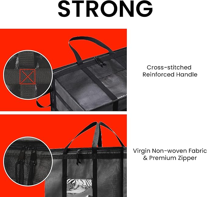 NZ home Insulated Bags for Food Delivery (3XL) Grocery Shopping Cooler Bag, Pizza Delivery, Hot & Cold Catering Tote, Reusable, Foldable & Heavy Duty (10 Pack, Black)
