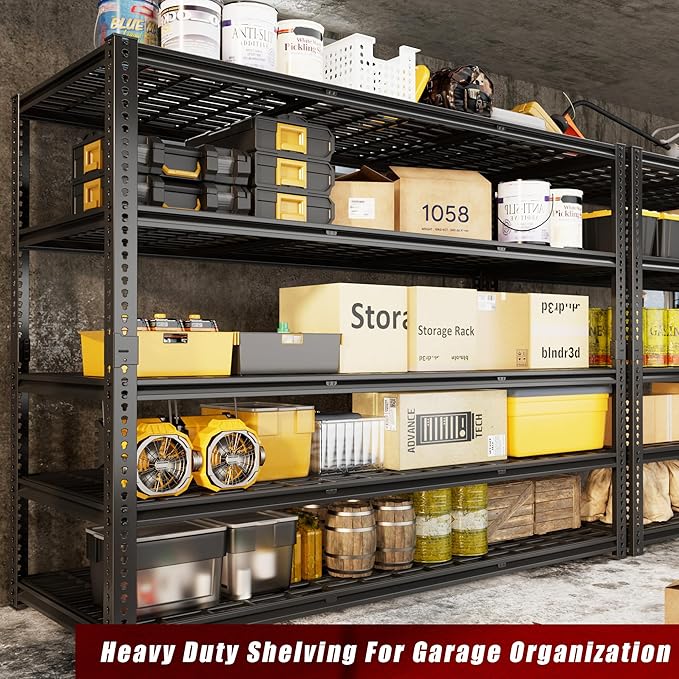 60" W x 24" D x 72" H Garage Shelving Heavy Duty Metal Shelving 3030LBS Storage Shelves Adjustable Metal Shelves for Storage Industrial Garage Shelves for Warehouse Basement