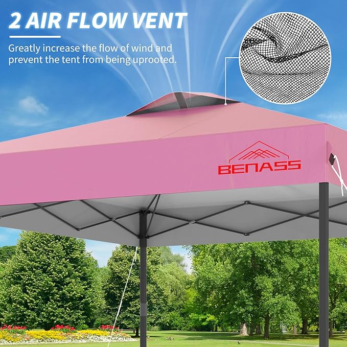 12x12 Pop Up Canopy, Easy Up Canopy Tent, Heavy Duty Tents for Parties, One Person Set Up Event Tent, Pink