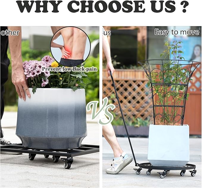 20" Heavy-Duty Plant Dolly with Wheels – Rolling Base for Indoor & Outdoor Use, Detachable Handle, 360° Swivel Wheels, Supports Up to 200 lbs – Ideal for Moving Large Pots & Trees
