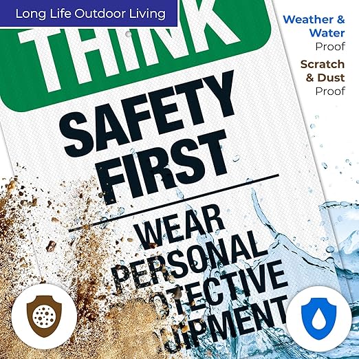 Think Safety First Wear Personal Protective Equipment Sign, 18x24 Inches, 3M EGP Reflective .080 Aluminum, Fade Resistant, Made in USA