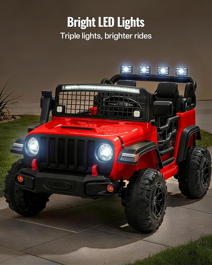 2 Seater Ride on Car Toy, 12V Electric Car for Kids 4-8 with Remote Control, Capacity 110 lb, LED Light - Red