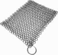 Mythrojan Cast Iron Scrubber 316 Stainless Steel Skillet Cleaner Chainmail Scrubber Chain Mail Scrub with Hanging Ring for Cast Iron Pre-Seasoned Pans (15 X 15cm)