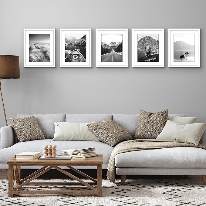 Americanflat 12x15 Picture Frame with Polished Plexiglass - Set of 5 - Use as 9x12 Frame with Mat or Display 12x15 Photo Without Mat - Galleria Collection - Picture Frames for Wall Display - White