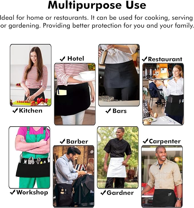 Dreamology Waitress Apron,Aprons for Women With Pockets,Server Aprons with 3 pockets,Apron For Men and Women,Gardening and Waist Apron,Server aprons with 3 pockets - Maroon Waist Apron (3 Pack)