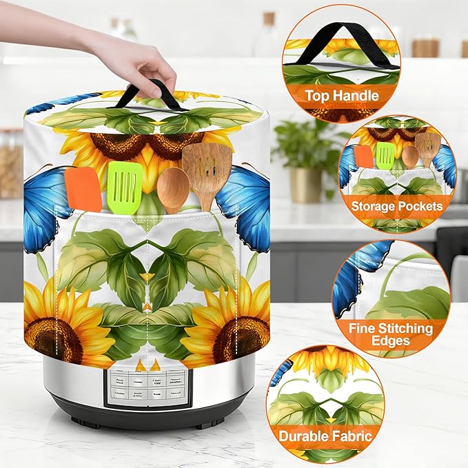 Kitchen Appliance Accessories Dust Cover for 3-6-8 Quart Instant Pot, Pressure Cooker, Air Fryer & Crock Pot,Decorative Appliance Cloth Cover with Top Handle & Storage Pockets (Yellow, 6 Quart)