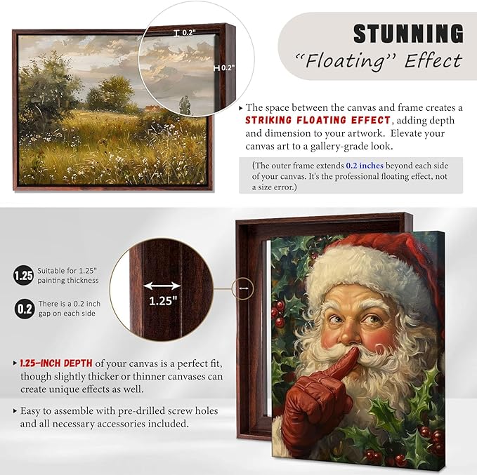 DIY Canvas Floater Frames for Canvas Paintings: 1.25" Deep Floating Frame for Finished Canvases (Dark Brown 14x14 inches)