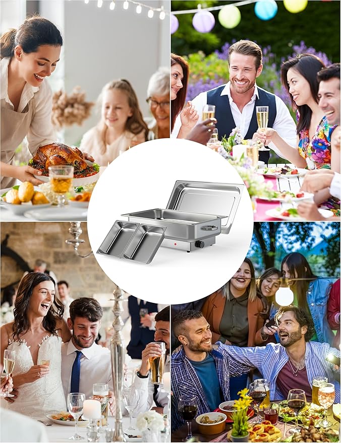 2 Pack Electric Chef Chafing Dish Buffet Set 9QT Buffet Servers and Warmers Digital Display Temperature with 1 Full-Size Pan & 2 Half-Size Pan Warming Tray for Parties Commercial