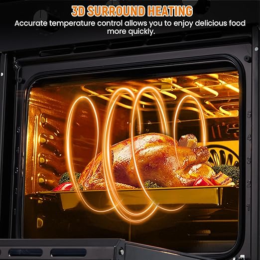 24 Inch Built-in Electric Single Wall Oven, 2.5 Cu.ft Stainless Steel Convection Oven with 8 Cooking Functions, Mechanical Knob Control, 500℉ Max Temperature, 3-Layer Tempered Glass Door