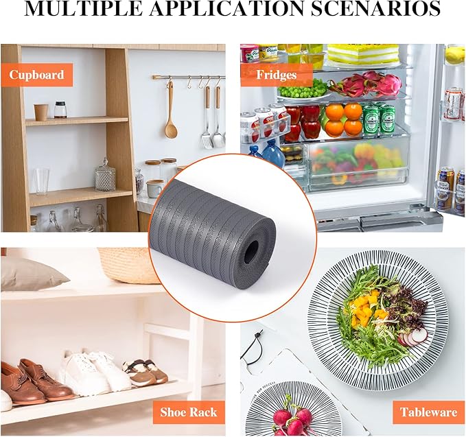 Shelf Liners for Kitchen Cabinets, 12" x 120", Non Adhesive Shelf Liner, Non-Slip Kitchen Drawer Liners, Waterproof Durable Cabinet Liners for Shelves, Pantry, Dark Gray